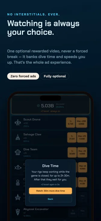 Deep Sea Salvage: watching is always your choice, no forced ads